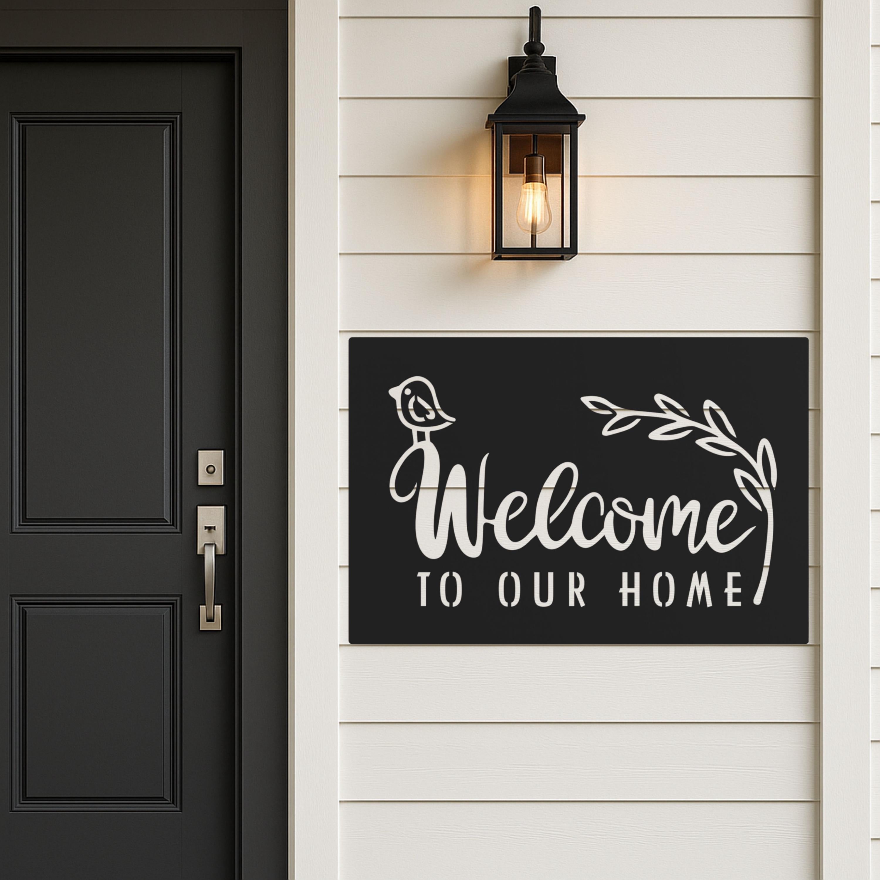 Welcome To Our Home Metal Sign, Bird & Vine Decor