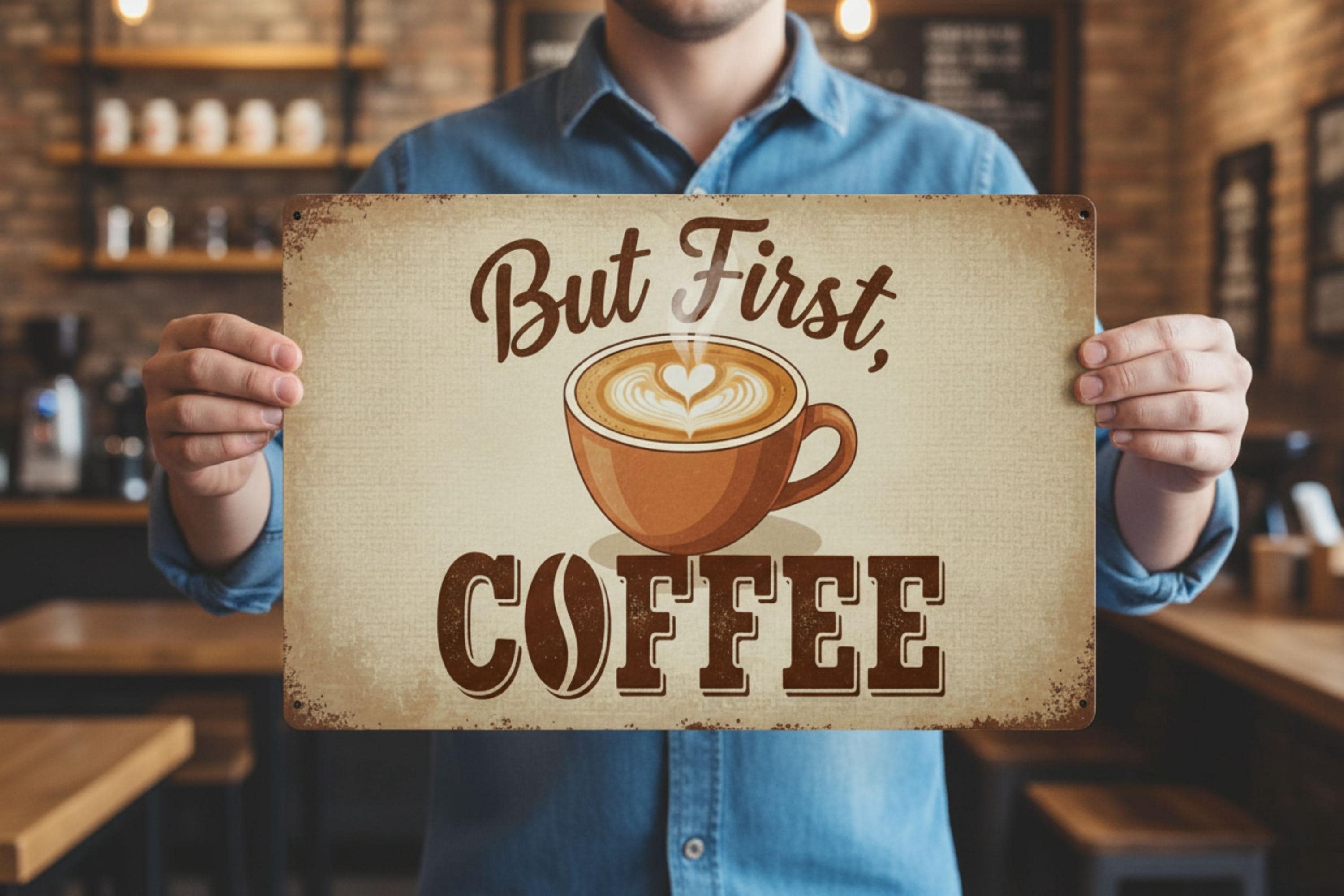 Vintage Coffee Metal Sign – Rustic Farmhouse Kitchen Wall Art & Coffee Lover Gift