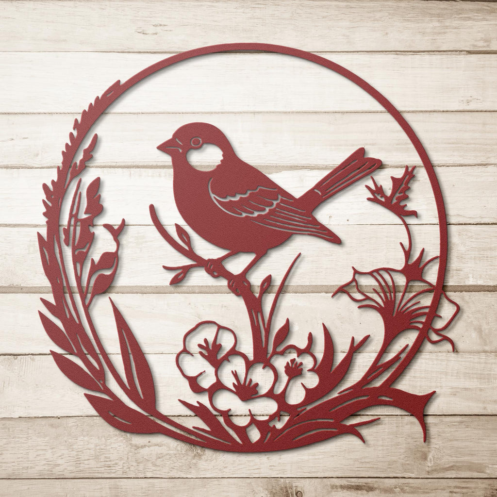 Metal Bird Wall Art, Floral Branch Silhouette, Nature Inspired Decor