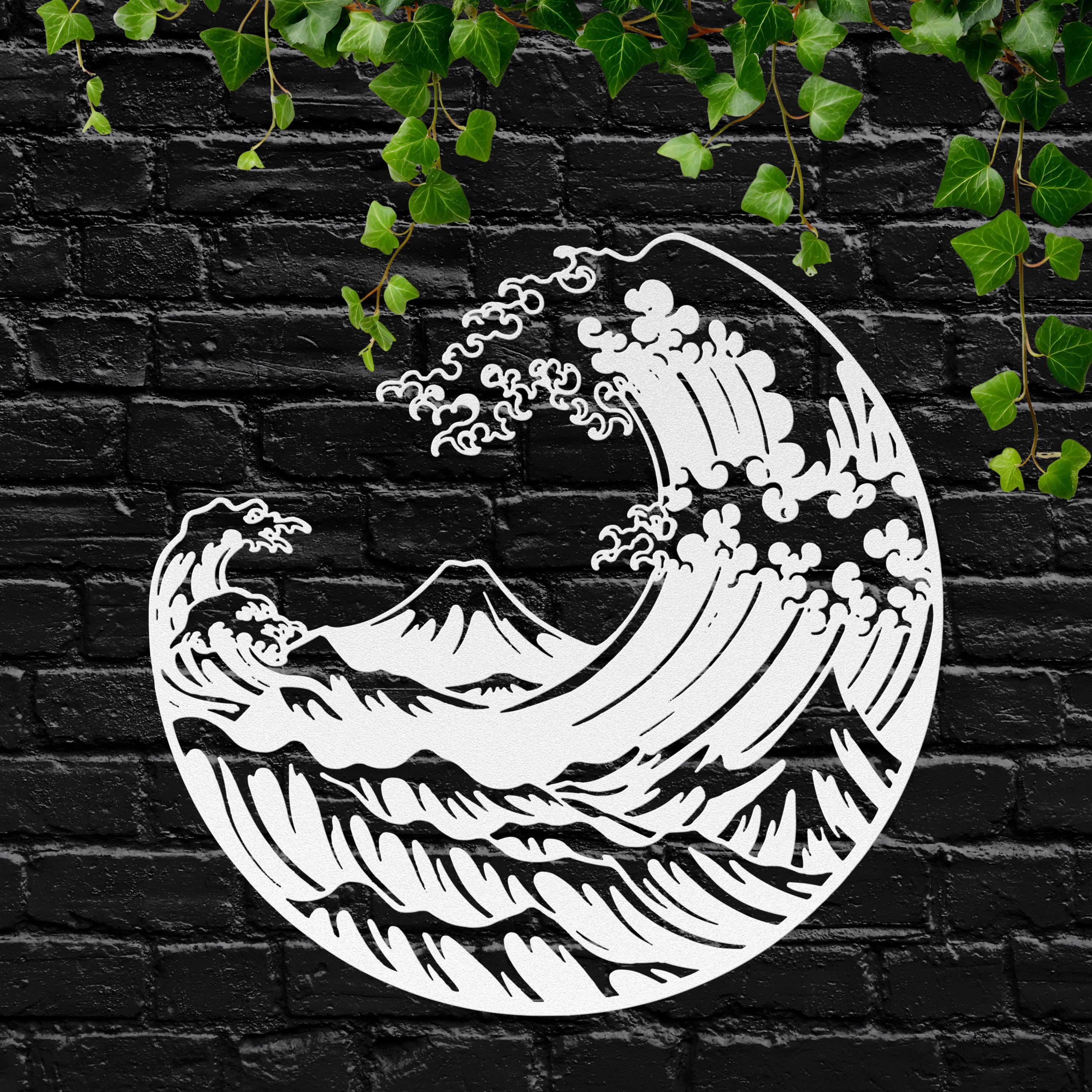 Great Wave Metal Art - Japanese Wall Sign | Circular Ocean Wave Decoration