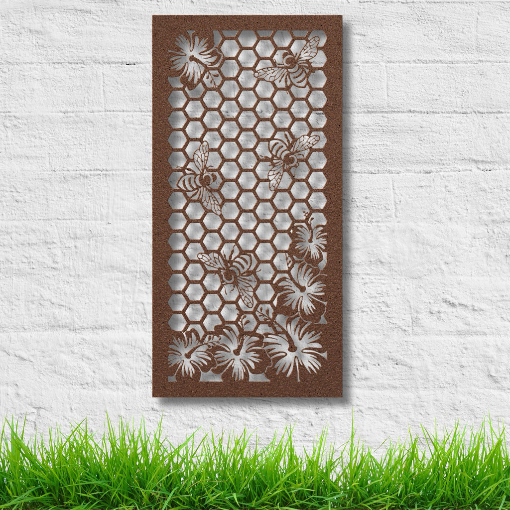 Bee Honeycomb Metal Wall Art, Flower Garden Sign, Nature Hexagon Decor, Bee Keeper Gift