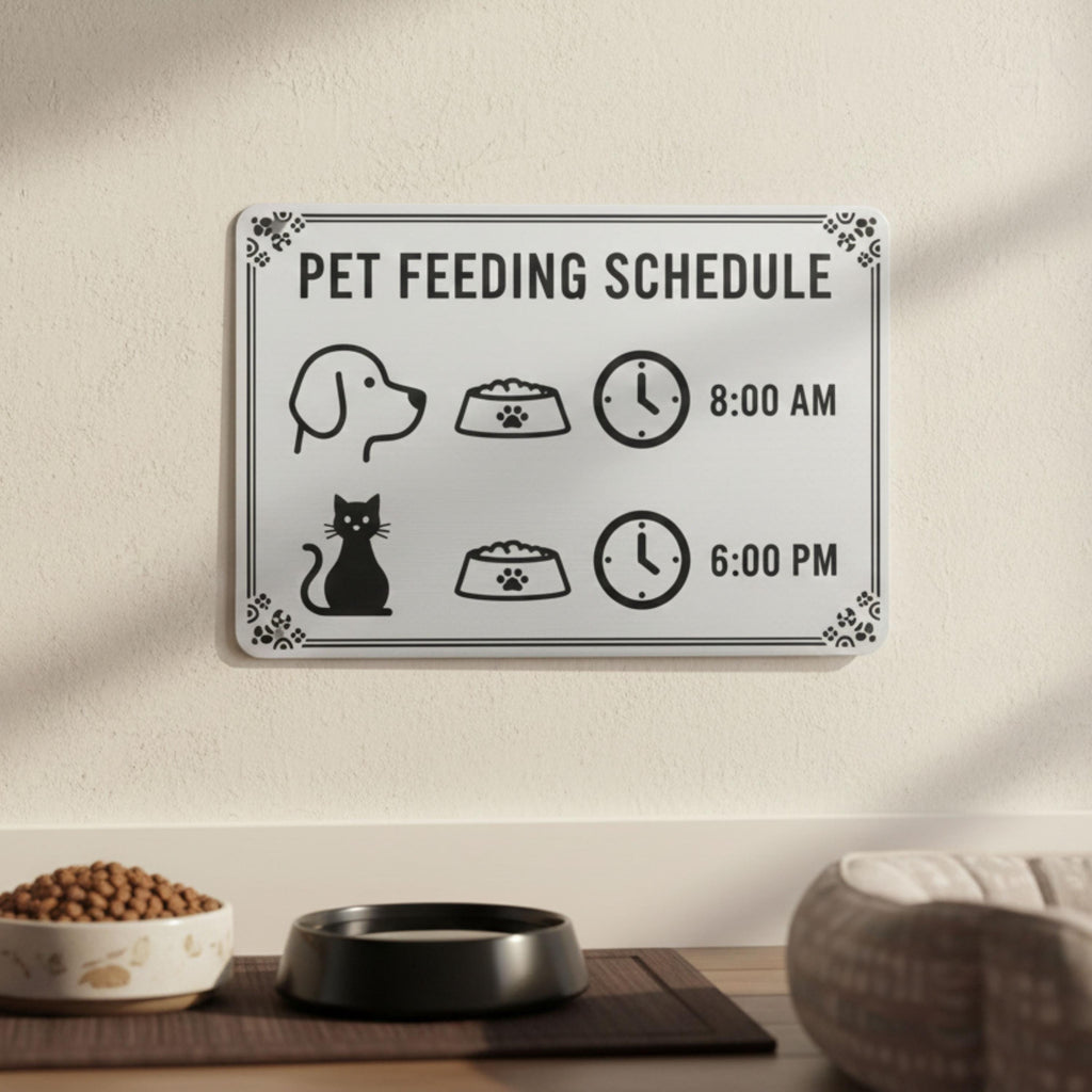 Custom Pet Feeding Schedule Metal Sign, Personalized Dog and Cat Care Reminder, Pet Gift