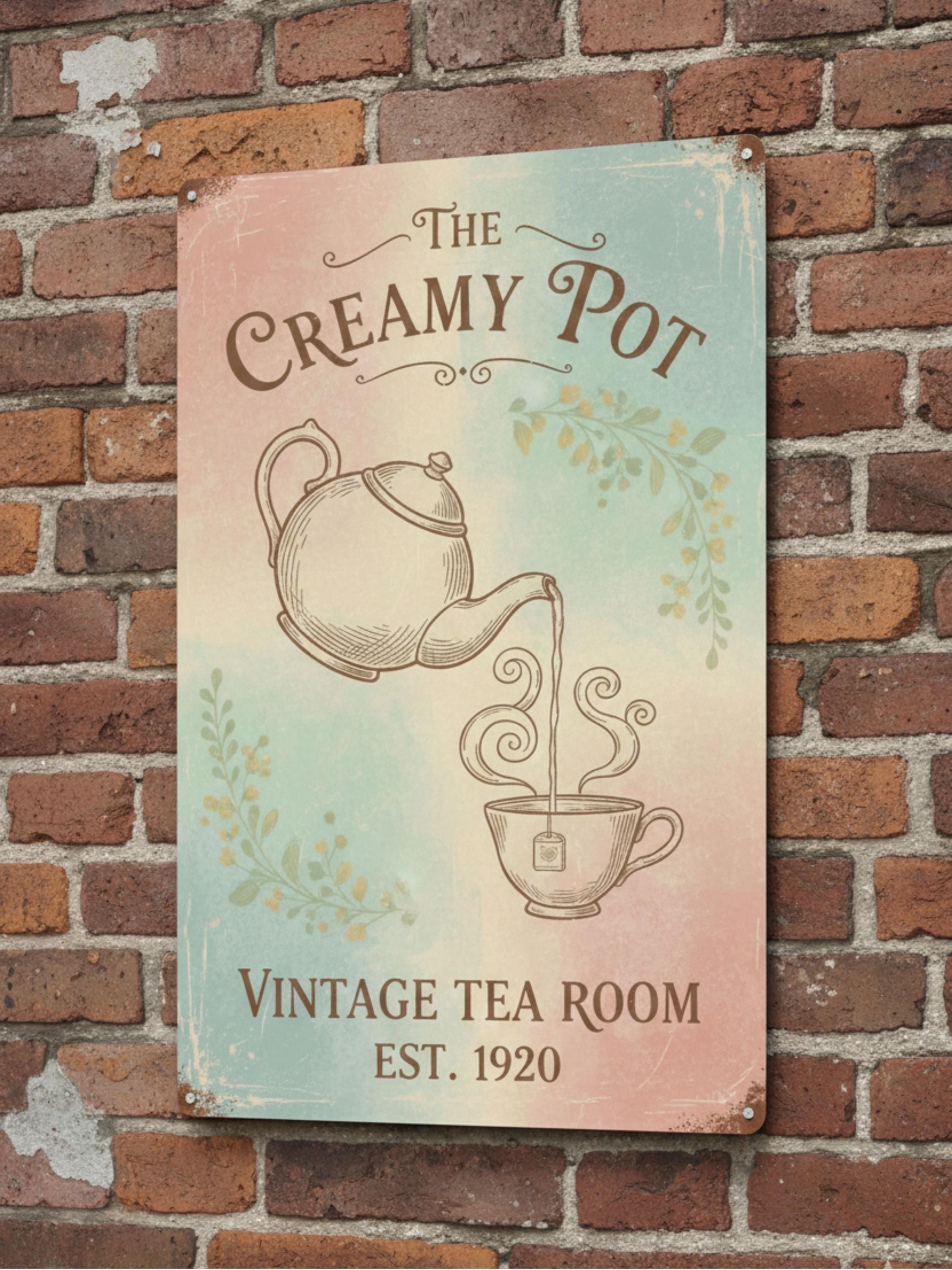 Vintage Tea Room Sign - Custom Metal Sign | Floral Tea House Decor & Kitchen Wall Art