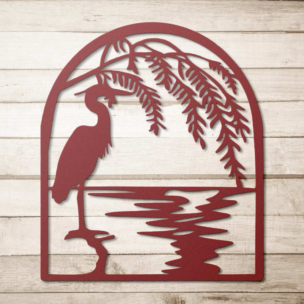 Heron Willow Tree Metal Wall Art, Coastal Bird Sign, Nature Lover Gift, Garden Decor