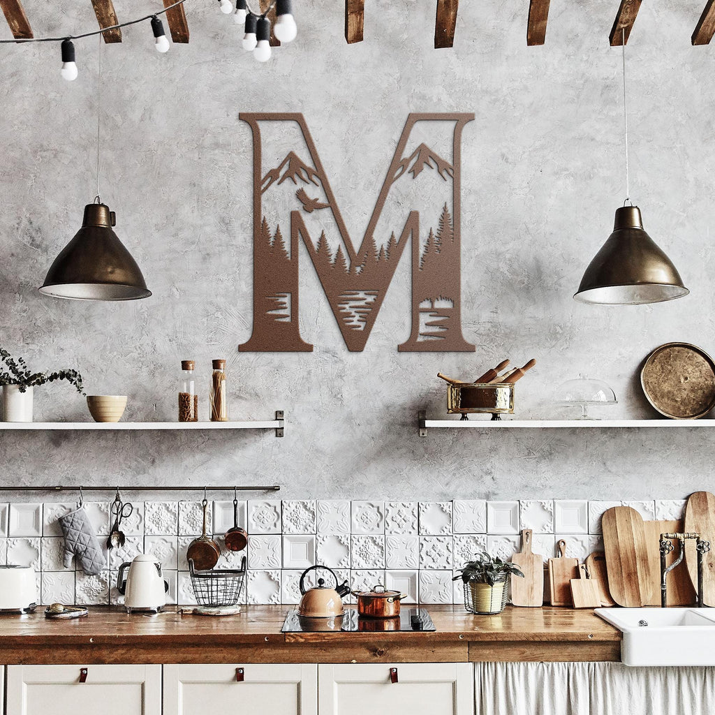 Custom Mountain Forest, Metal Letter Sign, Nature Lover Gift, Outdoor Cabin Wall Decor