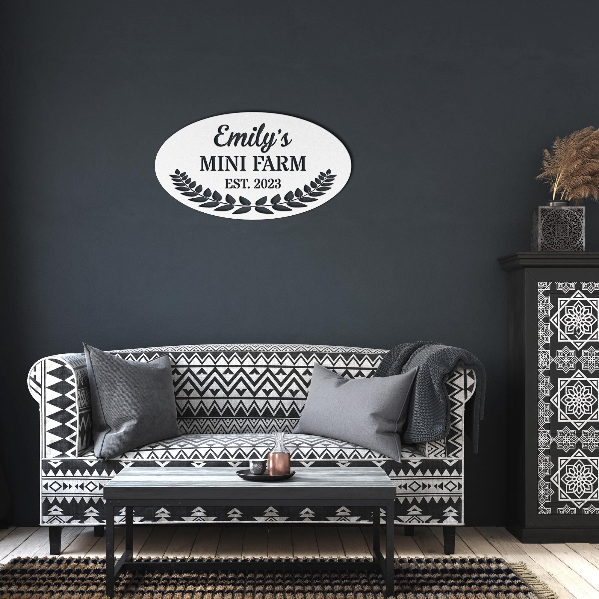 Custom Farm Name Metal Sign: Minimalist Oval Steel Decor