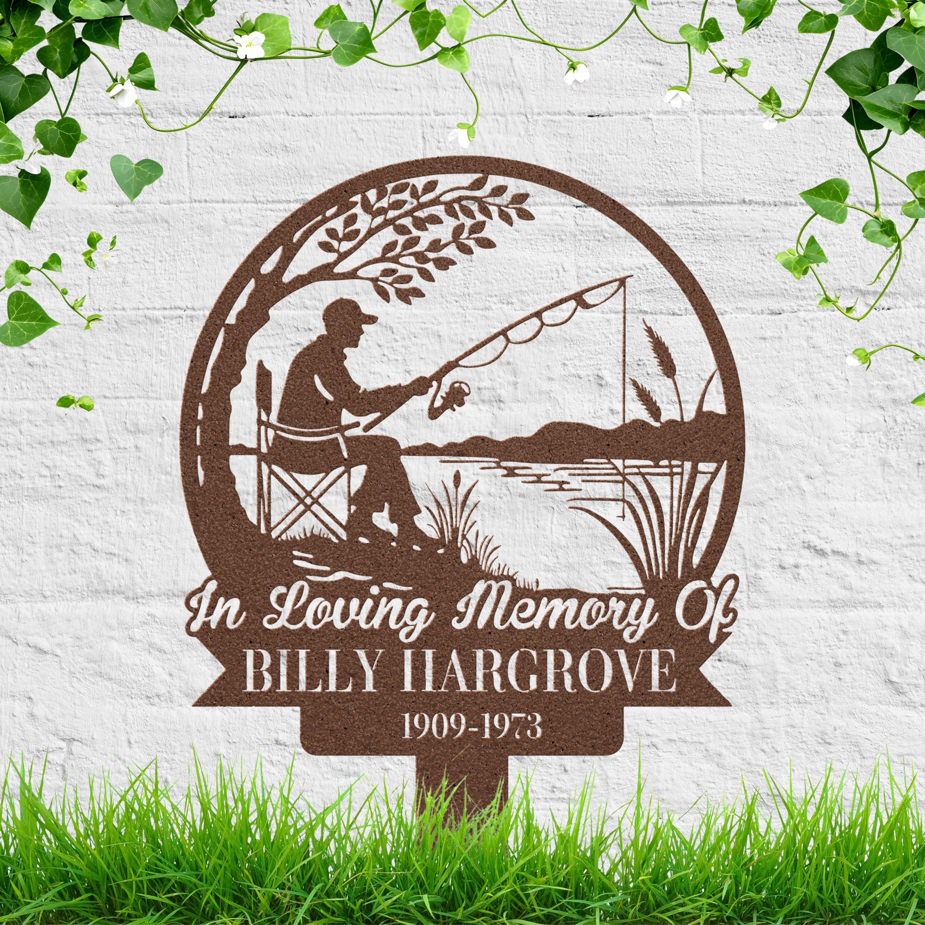 Fisherman Memorial Plaque, In Loving Memory Grave Marker, Personalized Fishing Garden Stake Sympathy Gift