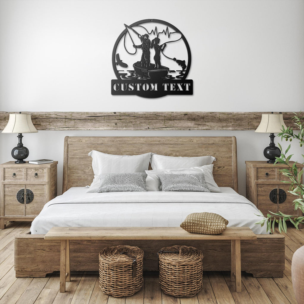 Personalized Fishing Sign | Custom Metal Die Cut Lake Cabin Decor Anniversary Gift