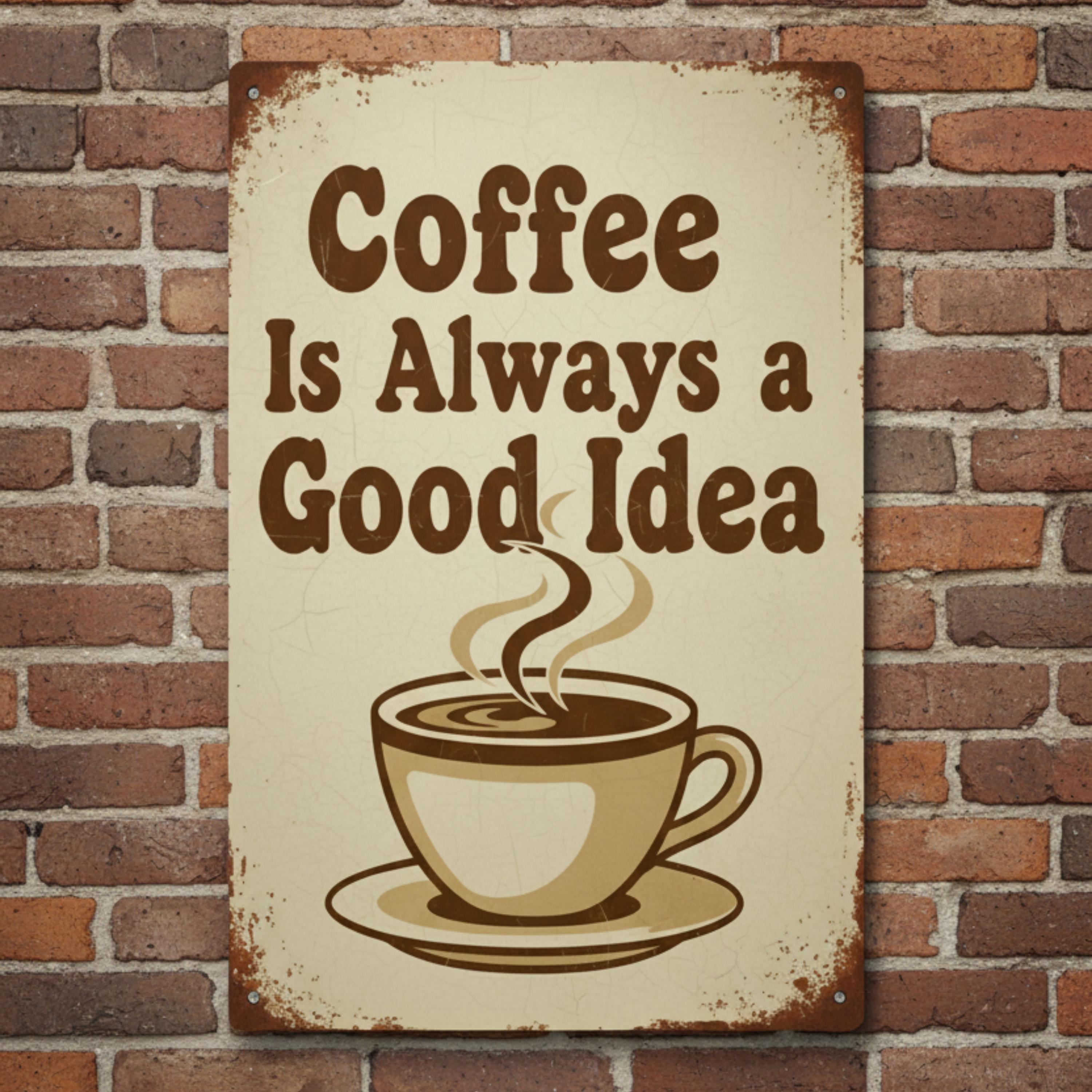 Vintage Coffee Sign – Rustic Kitchen Decor | Retro Metal Plaque & Good Idea Quote