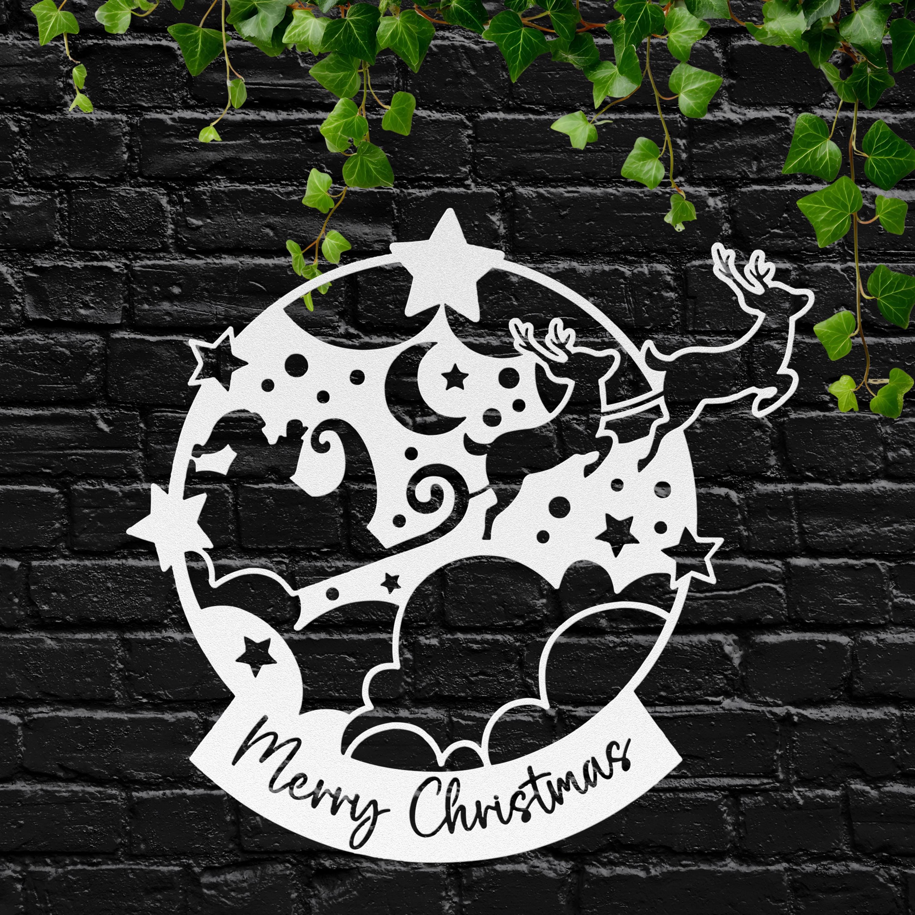 Merry Christmas Snow Globe Metal Sign, Reindeer Winter Wonderland Wall Art, Festive Holiday Die Cut Decor, Xmas Front Door Gift