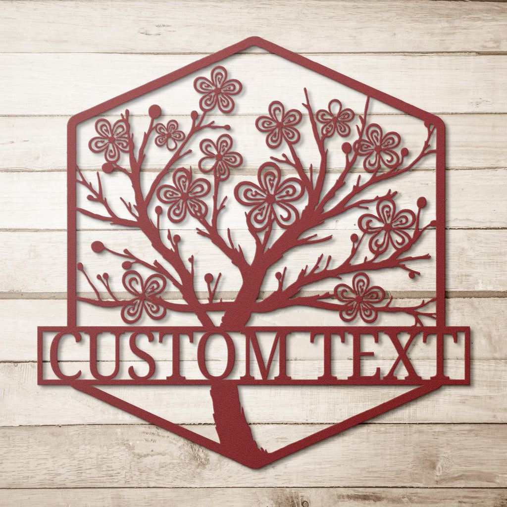 Personalized Cherry Blossom Sign, Metal Tree of Life Art, Custom Flower Decor, Hexagon Die Cut Wall Art, Unique Home Decor Gift