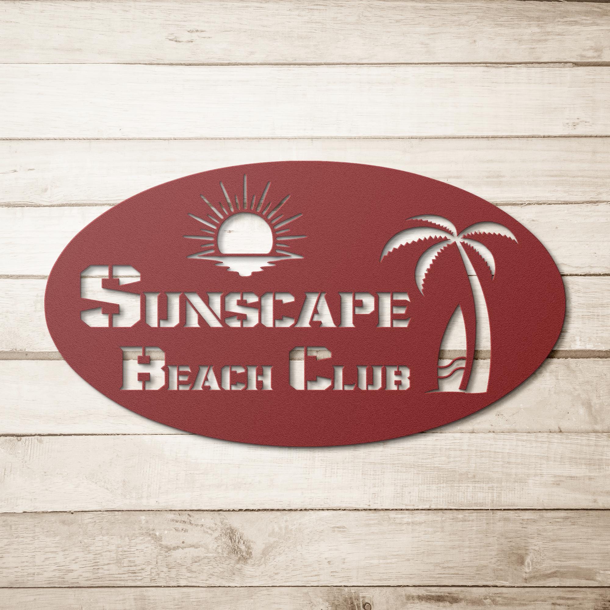 Custom Beach House Metal Sign: Personalized Palm Tree Decor