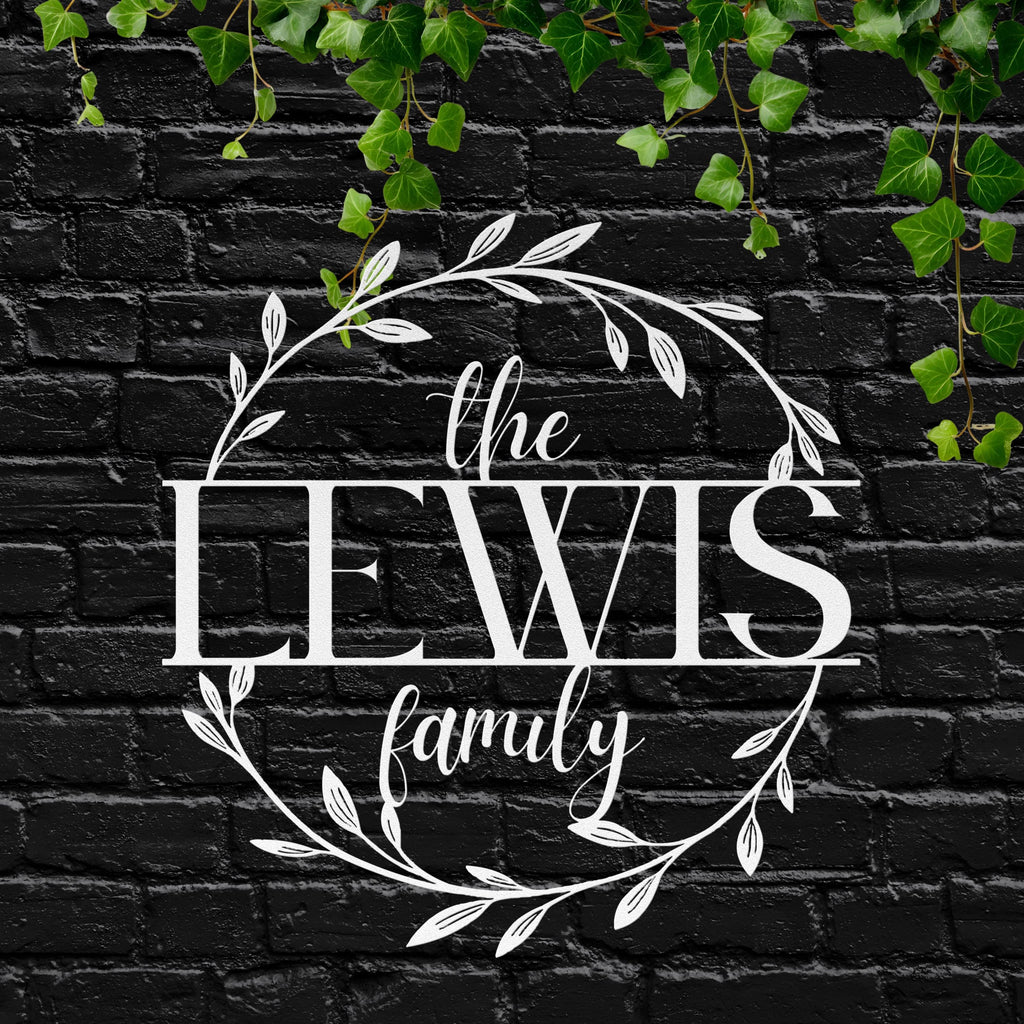 Personalized Family Name Sign: Metal Leaf Wreath, Custom Last Name Decor
