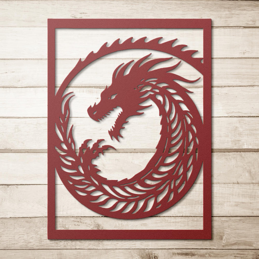 Tribal Dragon Metal Wall Art, Mythical Beast Die Cut Sign, Fantasy Decor