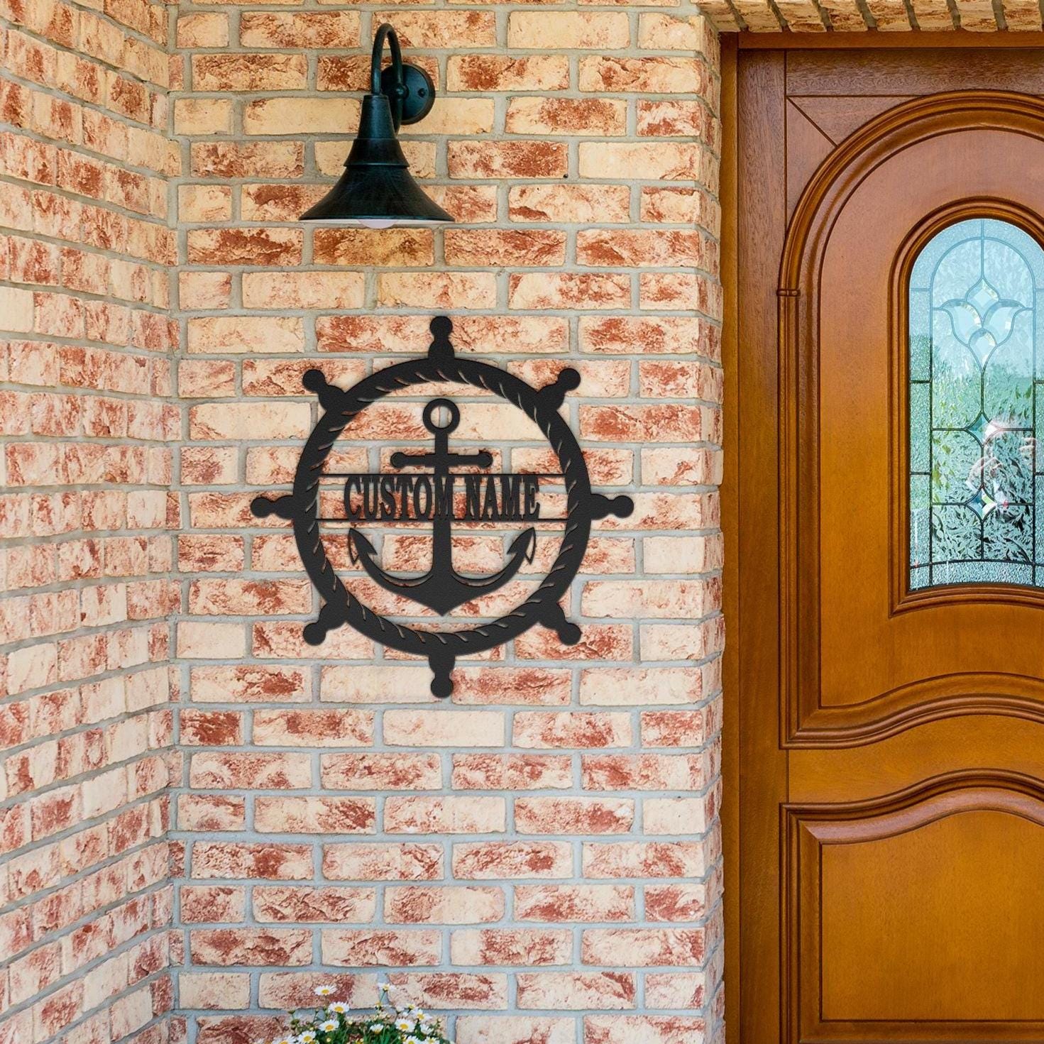 Personalized Captain's Wheel and Anchor Metal Sign, Custom Text, Nautical Gift, Sailor Gift