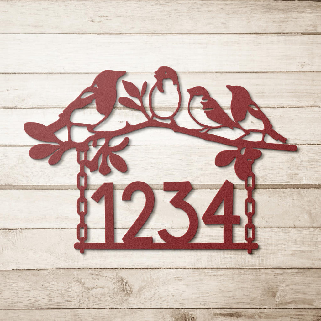 Bird Family Address Sign | Custom Metal House Number Decor