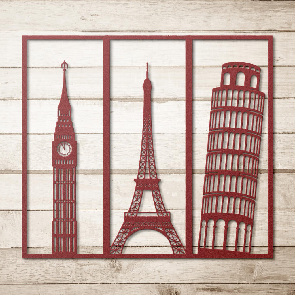 Metal Wall Art Landmarks, Eiffel Tower Big Ben Pisa Decor, Travel Gift World Map