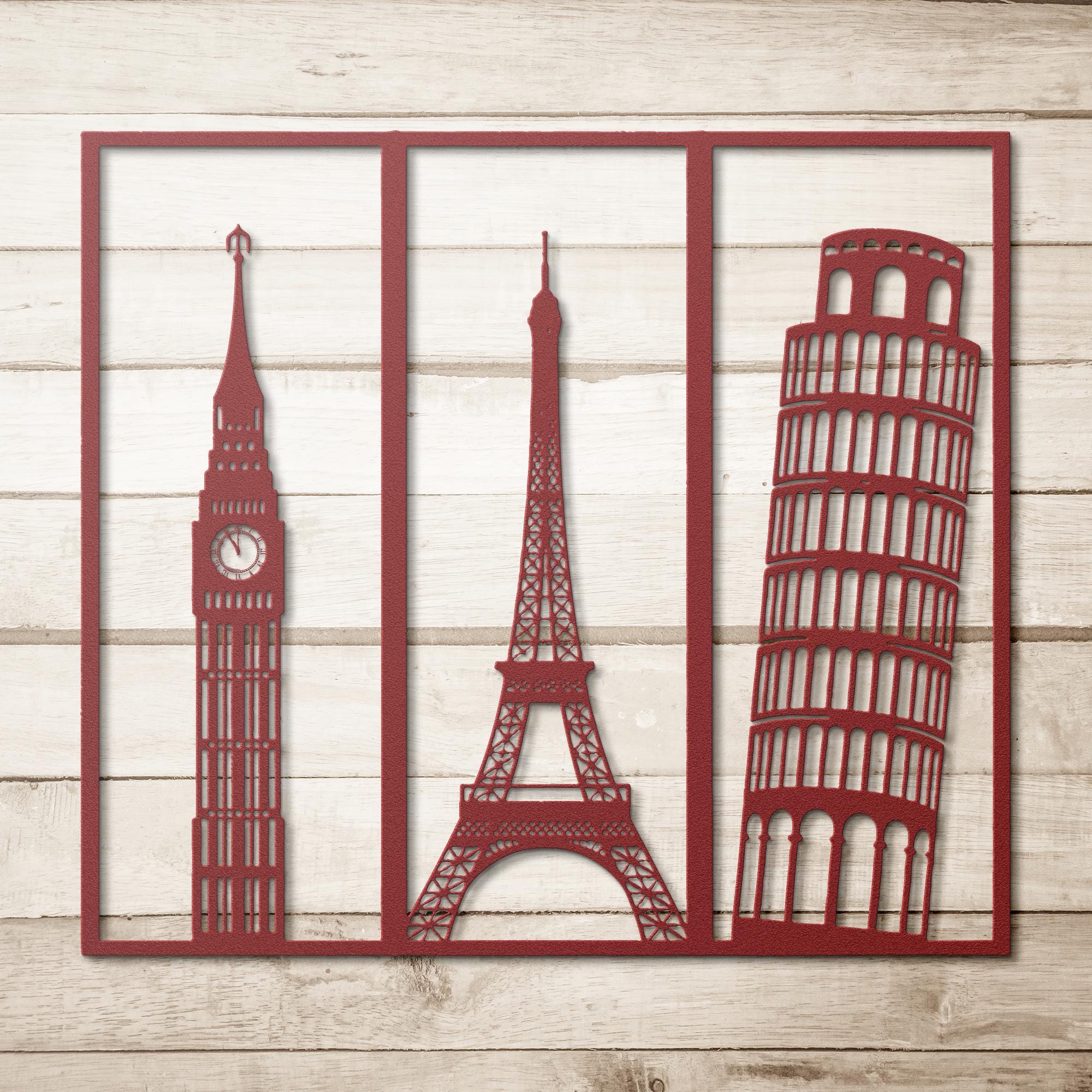 Metal Wall Art Landmarks, Eiffel Tower Big Ben Pisa Decor, Travel Gift World Map