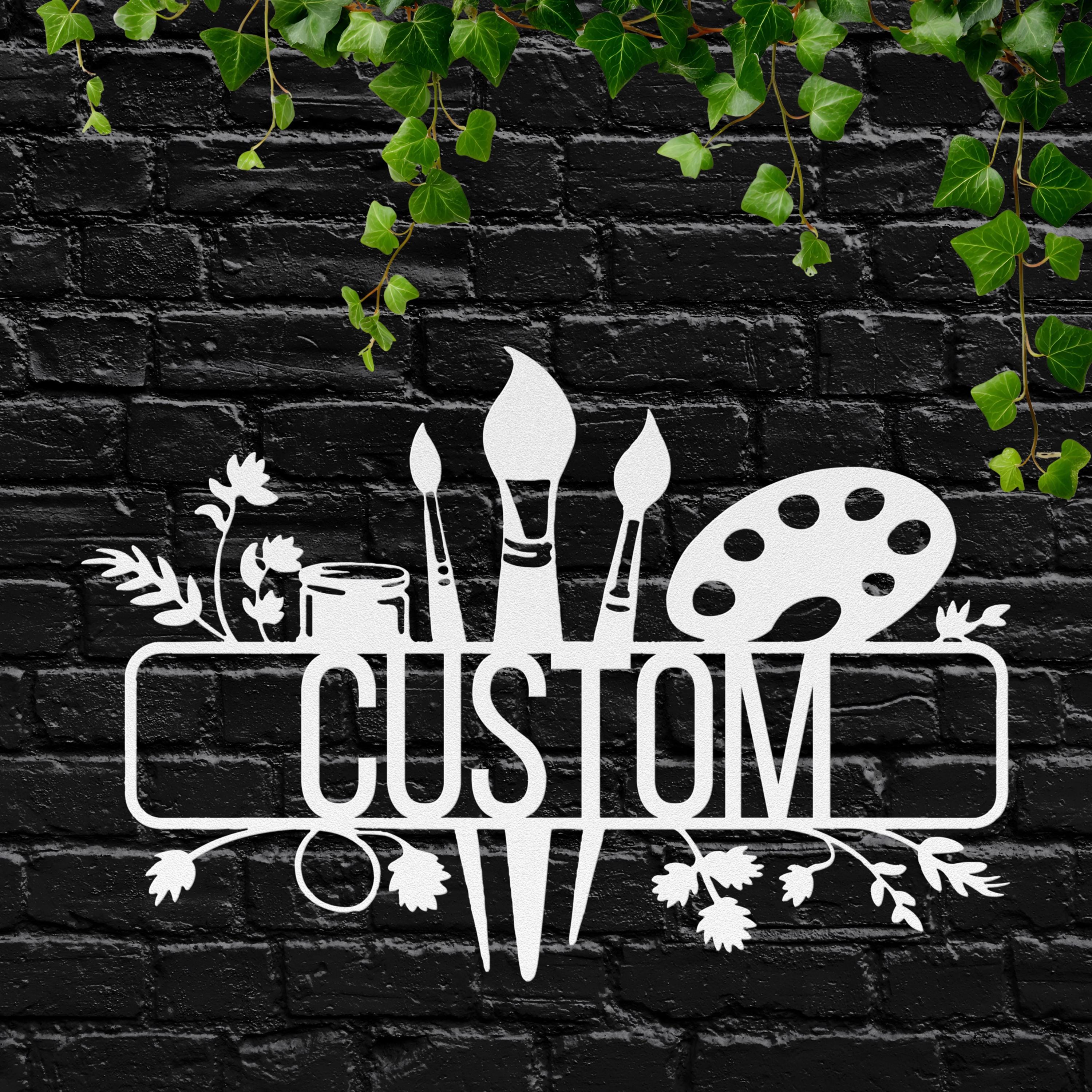 Custom Artist Studio Sign | Paint Brush Palette Metal Art | Personalized Art Lover Gift | Creative Workshop Die Cut Decor