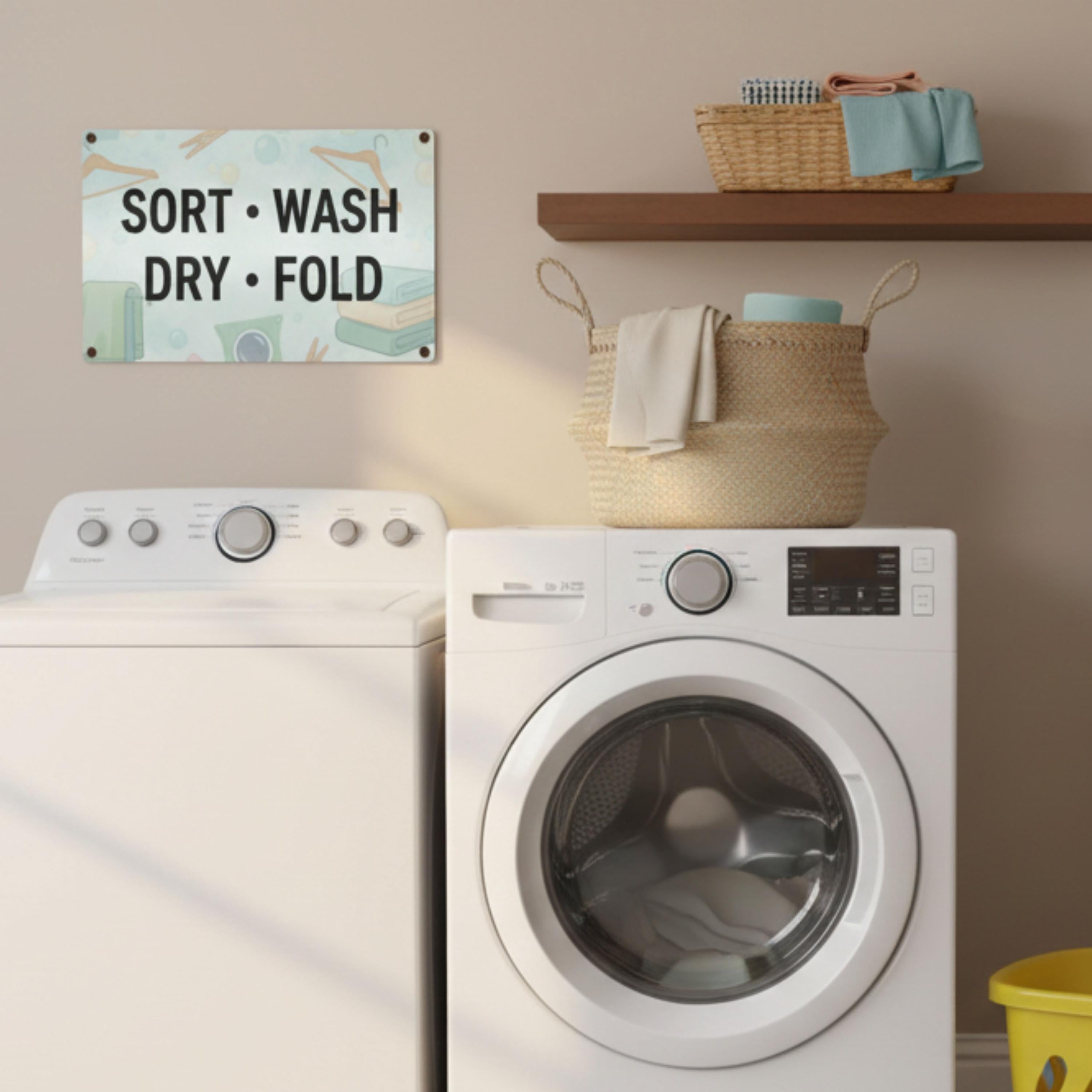 Laundry Room Metal Sign - Sort Wash Dry Fold | Minimalist Farmhouse Decor