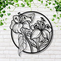 Lily Flower Metal Art – Circular Floral Sign | Minimalist Botanical Wall Decor