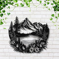 Mountain Metal Wall Art, Lake Cabin Decor, Rustic Pine Tree Silhouette
