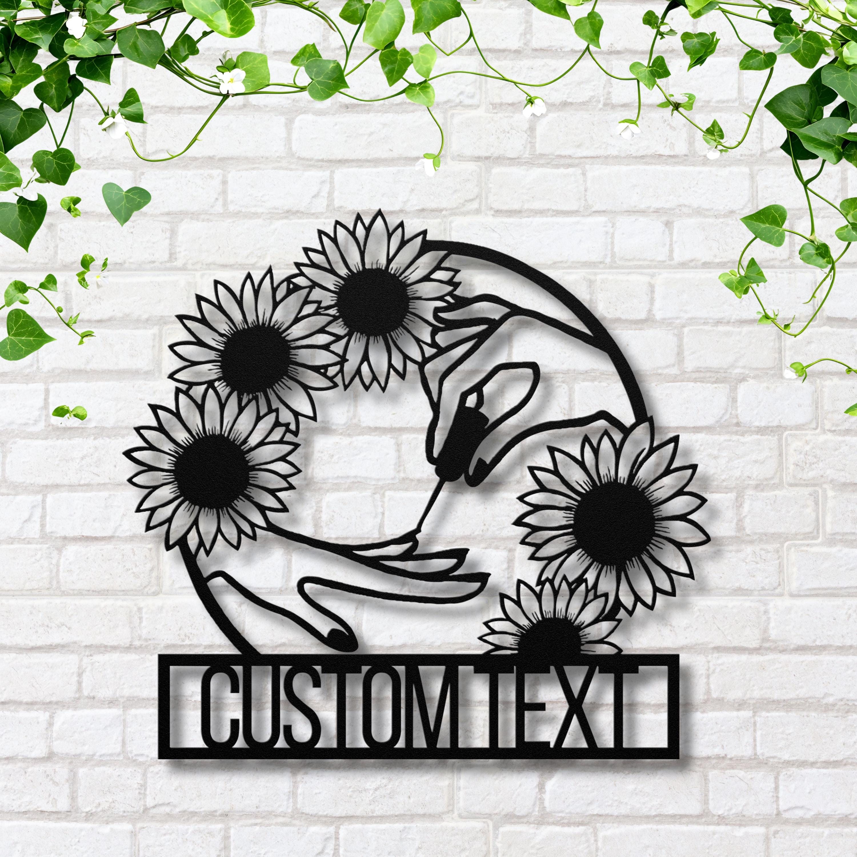 Personalized Nail Salon Metal Sign, Sunflower Hand Line Art