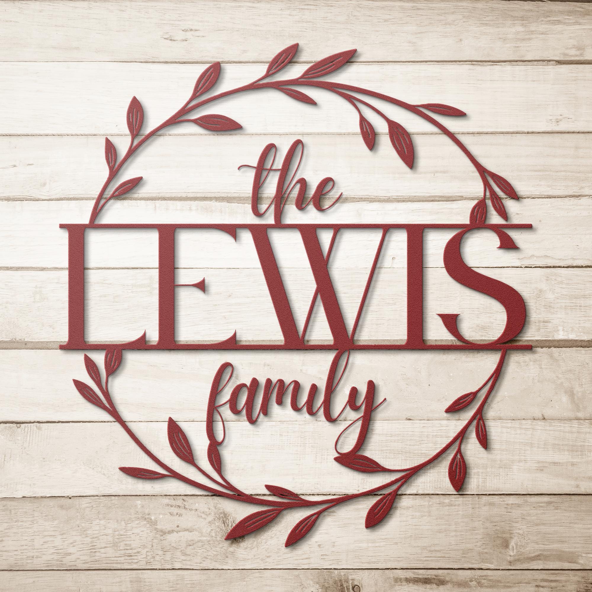 Personalized Family Name Sign: Metal Leaf Wreath, Custom Last Name Decor