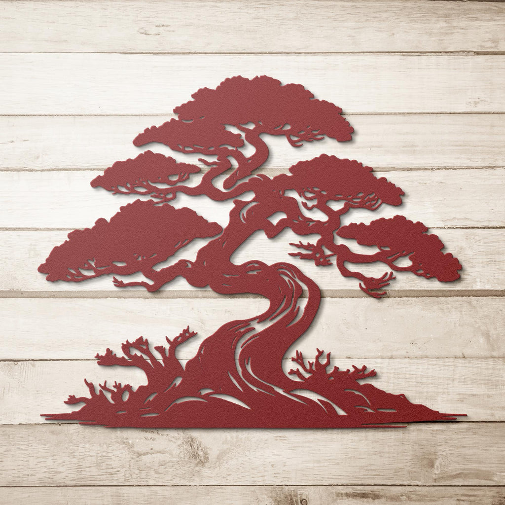 Japanese Bonsai Tree Metal Wall Art | Zen Black Silhouette Sign | Die-Cut Nature Home Decor | Meditation Room Gift